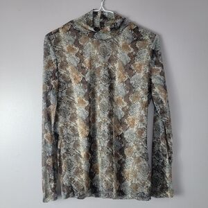 Tribal Women Stylish Seetrue Soft Snake Print Turtleneck Brown Black White Sz L